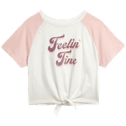 Jessica Simpson Girls' T-Shirt - Short Sleeve Knot Hem Raglan Graphic Tee - Fashion Shirt (7-16)